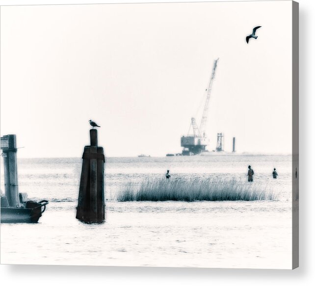 Outer Banks Acrylic Print featuring the photograph Fishing on the Sound Side - Outer Banks by Dan Carmichael