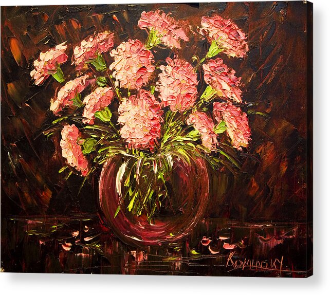 Nancy Acrylic Print featuring the painting Pink Carnations Paint Along with Nancy PBS by Michaelalonzo Kominsky