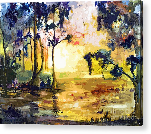 Swamp.landscape Acrylic Print featuring the painting Swamp Lights Okefenokee Georgia by Ginette by Ginette Callaway