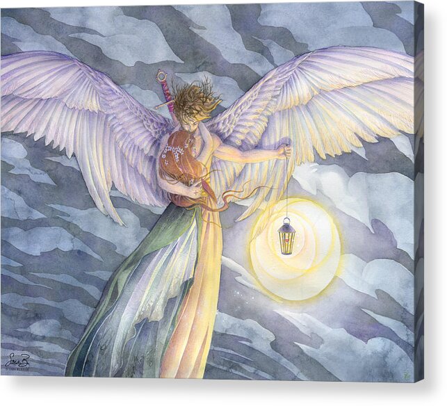 Angel Acrylic Print featuring the painting The Protector by Sara Burrier