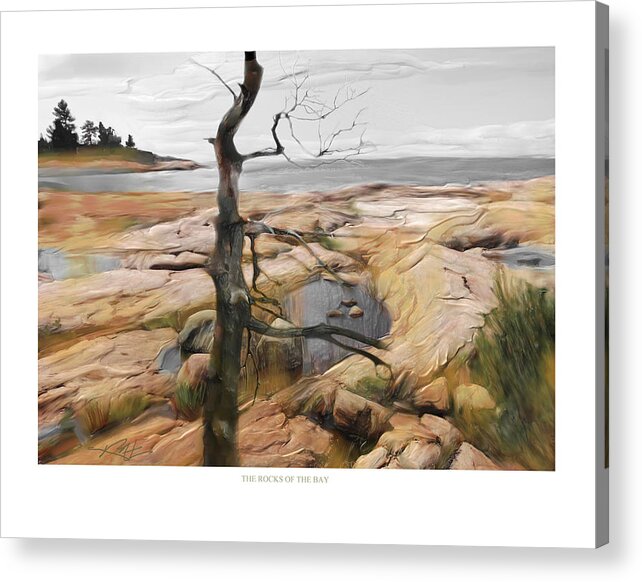 Landscape Acrylic Print featuring the painting The Rocks Of The Bay by Bob Salo
