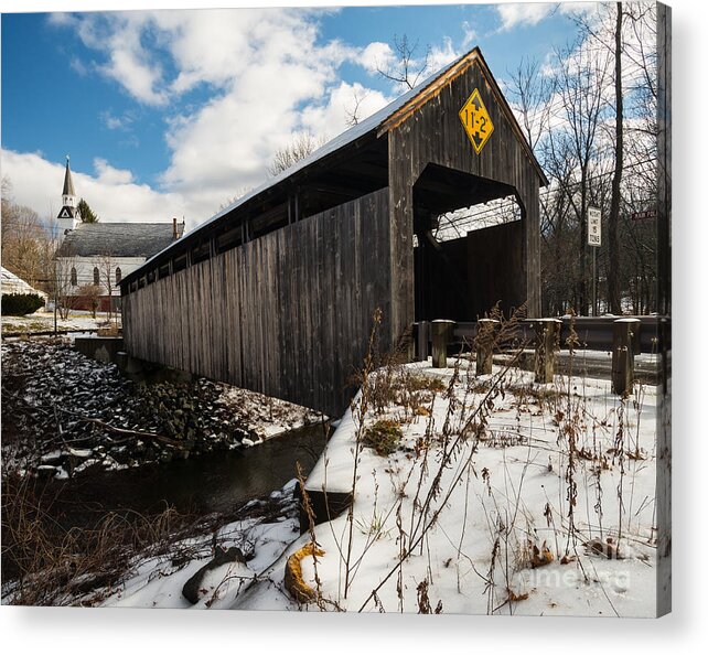Burkeville Covered Bridge Acrylic Print featuring the photograph Burkeville Legacy - New England Covered Bridge by JG Coleman