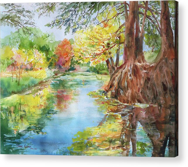 Frio River Acrylic Print featuring the painting Frio River Reflections by Sue Kemp