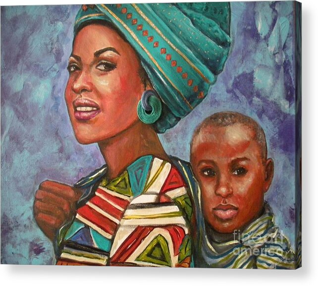 Mother And Son Acrylic Print featuring the painting Mother and Son by Alga Washington