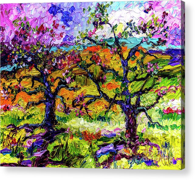 French Acrylic Print featuring the painting Spring in Provence Pink Blossom Trees by Ginette Callaway
