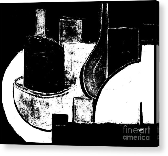 Black And White Kitchen Art Acrylic Print featuring the painting Vessels Very Black White by VIVA Anderson