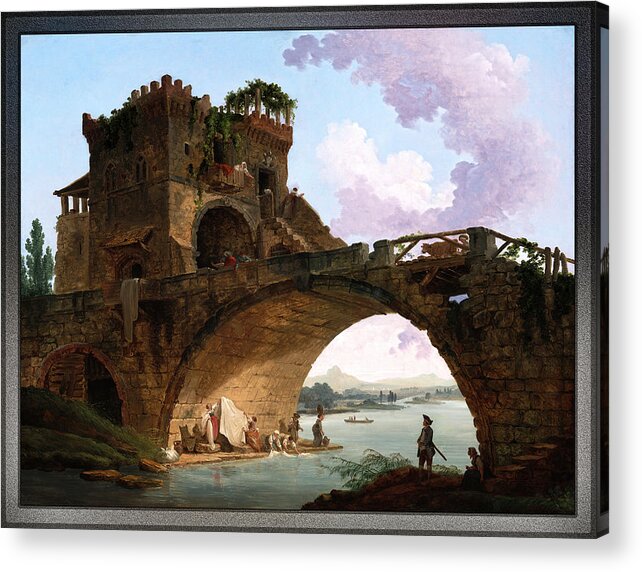 The Ponte Salario Acrylic Print featuring the painting The Ponte Salario by Hubert Robert by Rolando Burbon