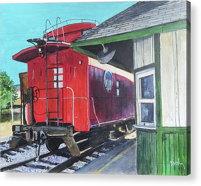 Caboose Acrylic Print featuring the painting Wave From The Window by William Brody