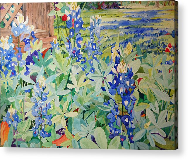 Texas Acrylic Print featuring the painting Bluebonnet Beauties by Terry Holliday