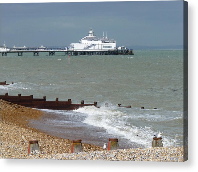 Eastbourne Pier Acrylic Print featuring the photograph Eastbourne beach and pier by Phil Banks