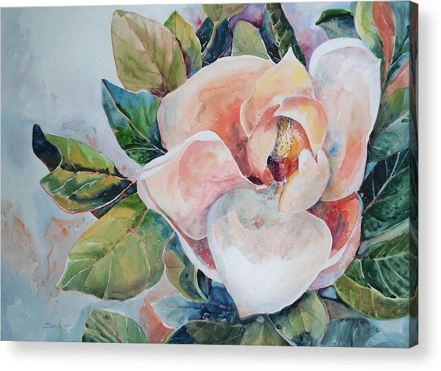 Magnolia Acrylic Print featuring the painting Faded Glory by Sue Kemp