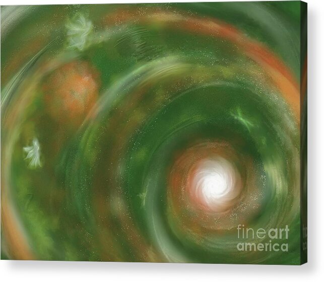 Abstract Landscapes Acrylic Print featuring the painting Green Faerie Kingdom by Roxy Riou