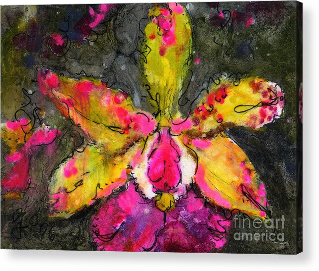 Orchids Acrylic Print featuring the painting Orchid Modern Expressive Painting by Ginette Callaway