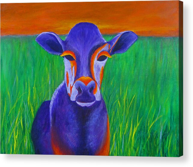 Landscape Acrylic Print featuring the painting Purple Cow by Roseann Gilmore