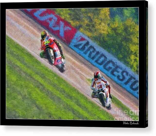 Valentino Rossi Acrylic Print featuring the photograph Valentino Rossi Leads Marco Simoncelli by Blake Richards