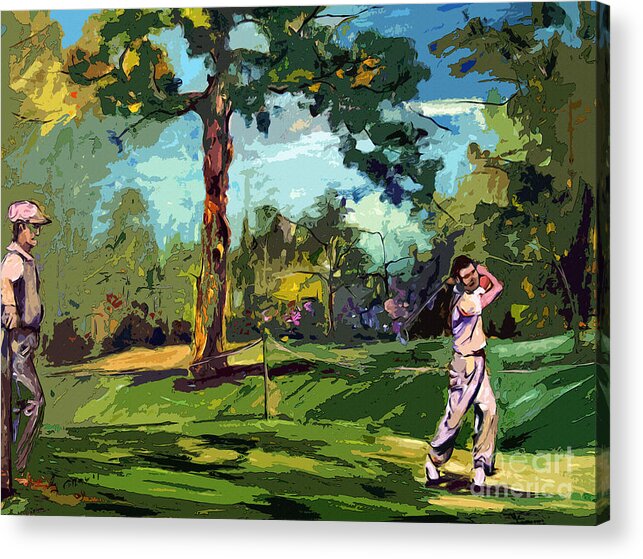 Golf Acrylic Print featuring the painting At The Golf Course Vintage Golfers by Ginette Callaway