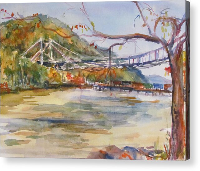 Water Acrylic Print featuring the painting Bear Mountain Bridge by Joyce Kanyuk