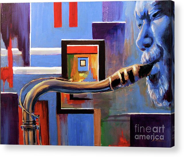Jazz Acrylic Print featuring the painting Blue Spaces #1 by Gary Williams