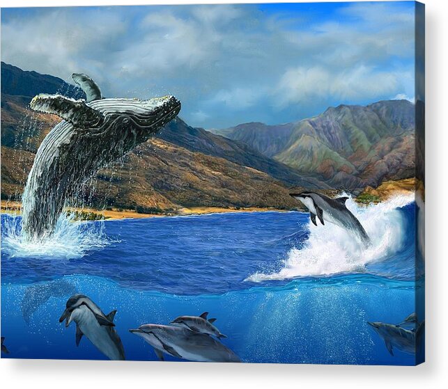 Breaching Acrylic Print featuring the painting Breaching Humpback Whale at West Maui by Stephen Jorgensen