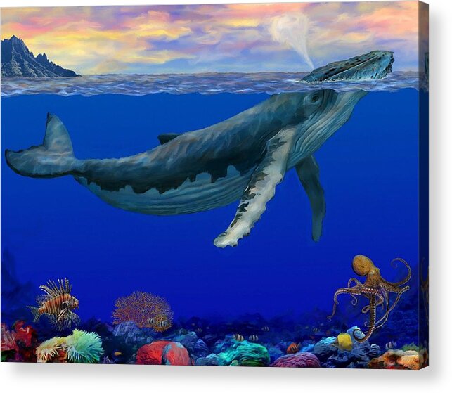 Whale Acrylic Print featuring the painting Morning In An Octopus Garden #1 by Stephen Jorgensen