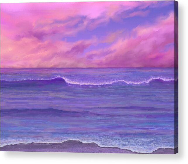 Maui Sunset Acrylic Print featuring the painting Pink Sunset Waves #1 by Stephen Jorgensen