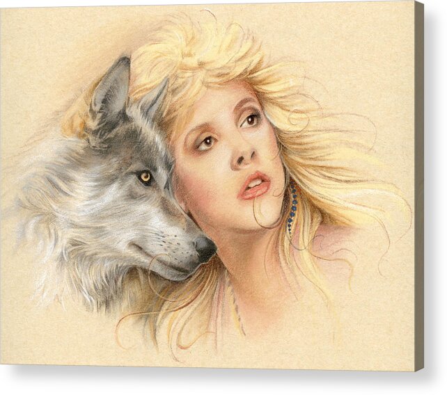 Stevie Nicks Acrylic Print featuring the drawing Beauty and the Beast by Johanna Pieterman