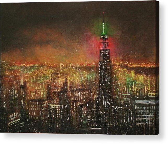  City At Night Acrylic Print featuring the painting Empire State Building by Tom Shropshire