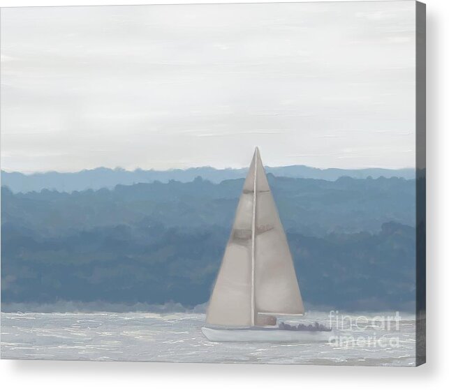 Long Island Sound Acrylic Print featuring the painting Hazy Sunday On The Sound by Roxy Riou
