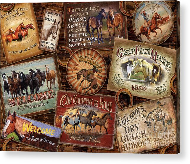 Cynthie Fisher Acrylic Print featuring the painting Horse sign collage by JQ Licensing