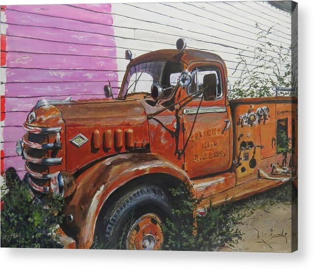 Firetruck Acrylic Print featuring the painting Last Parade by William Brody