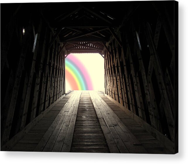 Covered Bridge And Rainbow Acrylic Print featuring the photograph Promises by Wallace Marshall