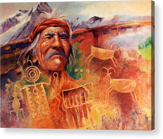 Indian Acrylic Print featuring the painting Rock Art by Don Trout