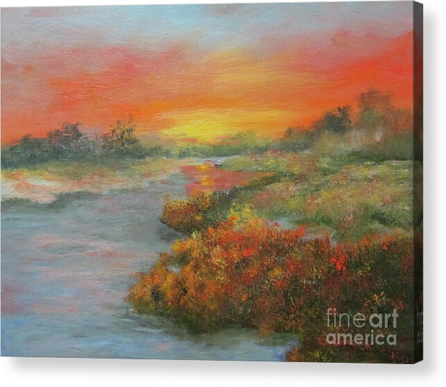 Landscape Acrylic Print featuring the painting Sunset on the Marsh by Roseann Gilmore