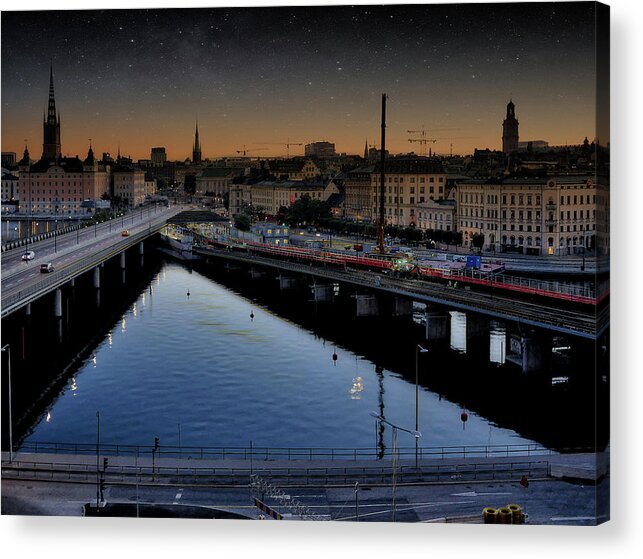 Photography Art Acrylic Print featuring the photograph City At Night...Stockholm by Aleksandrs Drozdovs