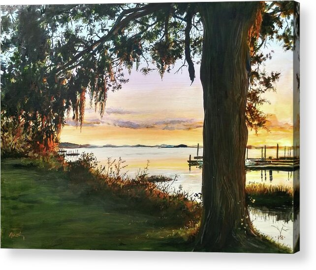 Sunset Acrylic Print featuring the painting Cooper River Sunset by William Brody
