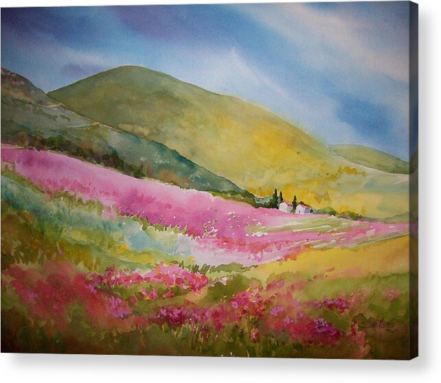 Italy Acrylic Print featuring the painting Crimson Fields-Tuscany by Sue Kemp