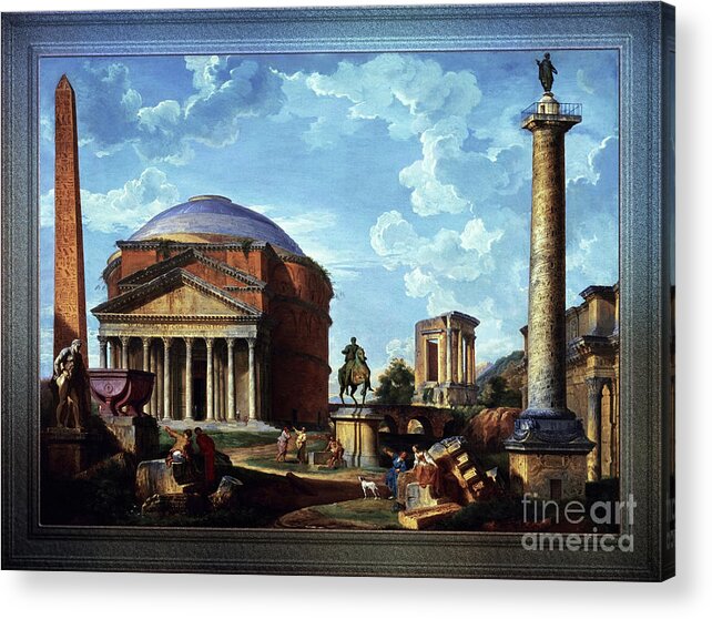 Architectural Fantasy Acrylic Print featuring the painting Fantasy View with the Pantheon and other Monuments of Old Rome by Rolando Burbon