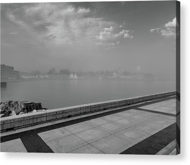 Black And White Acrylic Print featuring the photograph Foggy Sunset by Wild Fotos