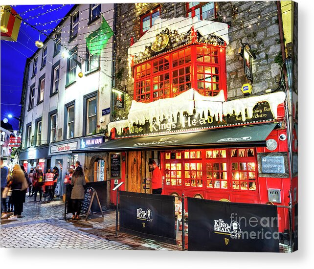 Kings Head Christmas Lights Acrylic Print featuring the photograph Kings Head Christmas Lights in Galway by John Rizzuto