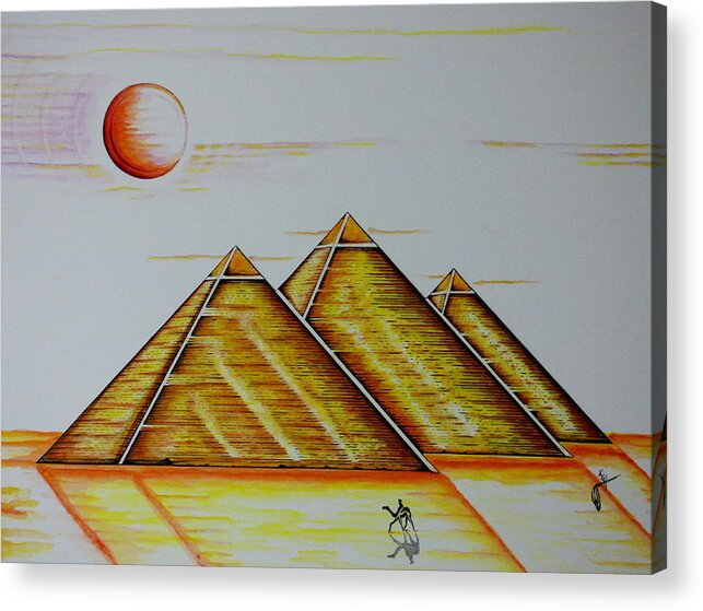 Pyramid Acrylic Print featuring the mixed media Pharaoh's Moon by Kem Himelright