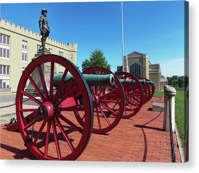 Jackson Memorial Hall Acrylic Print featuring the photograph VMI Cannons and Jackson Memorial Hall by Deb Beausoleil