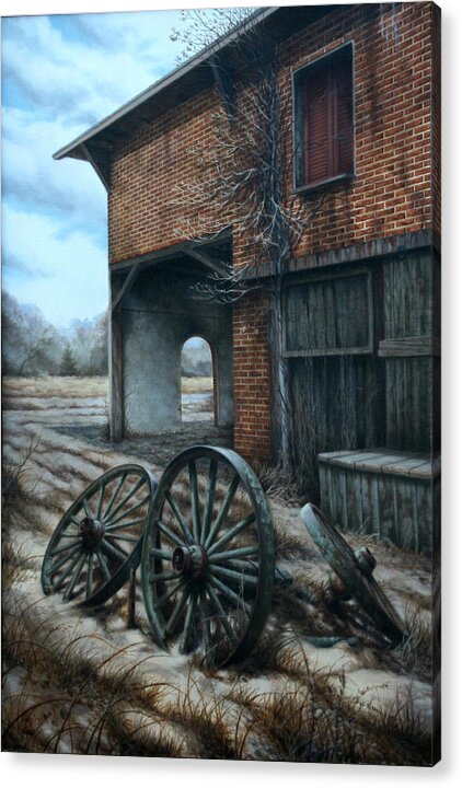 Old Wagon Wheels Acrylic Print featuring the painting A surrender to Nature by William Albanese Sr