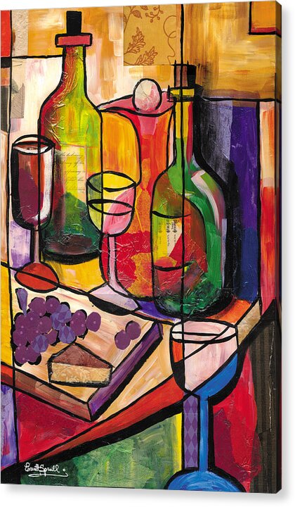 Everett Spruill Acrylic Print featuring the painting Still Life of Fruit Wine and Cheese by Everett Spruill