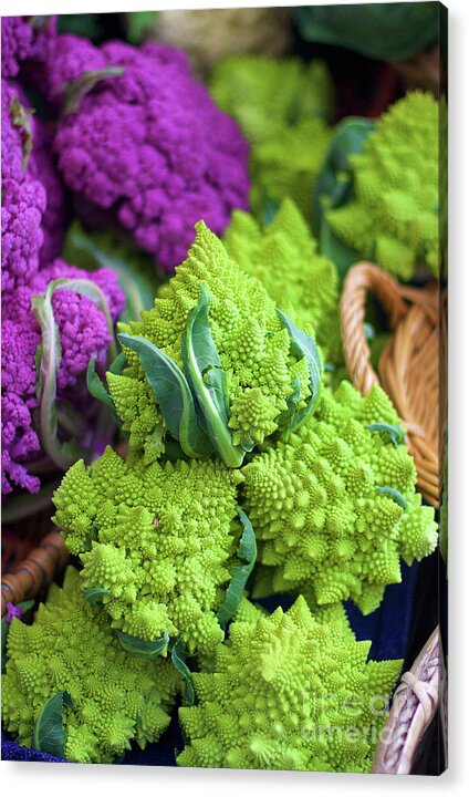 Romanesco Cauliflower Acrylic Print featuring the photograph Purple and Romanesco Cauliflower by Bruce Block