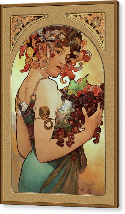Fruit Acrylic Print featuring the painting Fruit by Alphonse Mucha by Rolando Burbon
