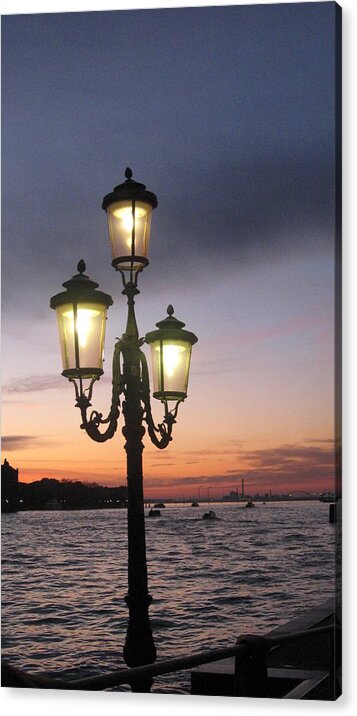 Sunset Acrylic Print featuring the photograph Lampost sunset in Venice by Catie Canetti