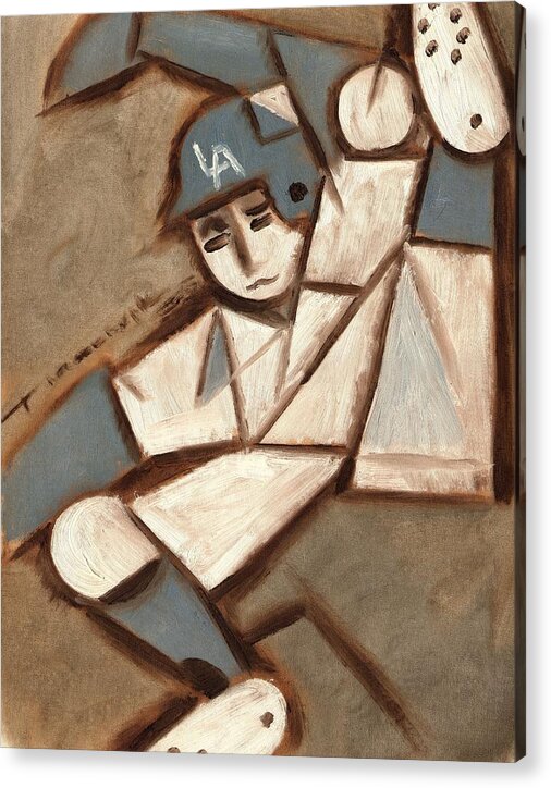  Los Angeles Dodgers Acrylic Print featuring the painting Cubism LA Dodgers Baserunner Painting by Tommervik