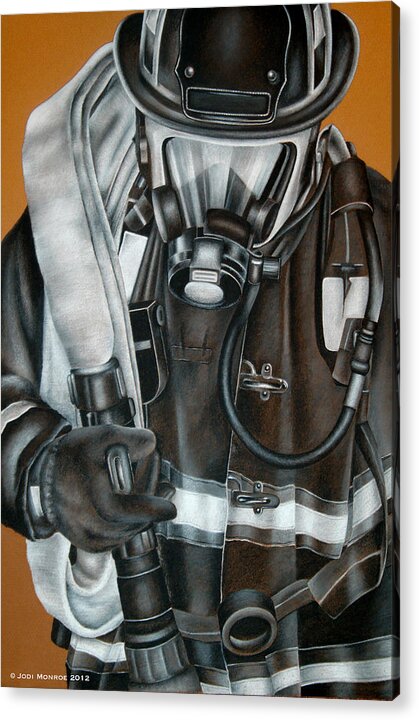 Firefighter Acrylic Print featuring the drawing Attack by Jodi Monroe