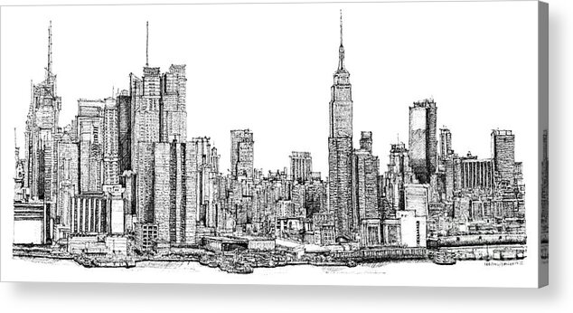 New York Skyline In Ink Acrylic Print by Adendorff Design