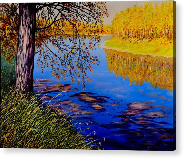 Blue Tone Acrylic Print featuring the painting October Afternoon by Sher Nasser